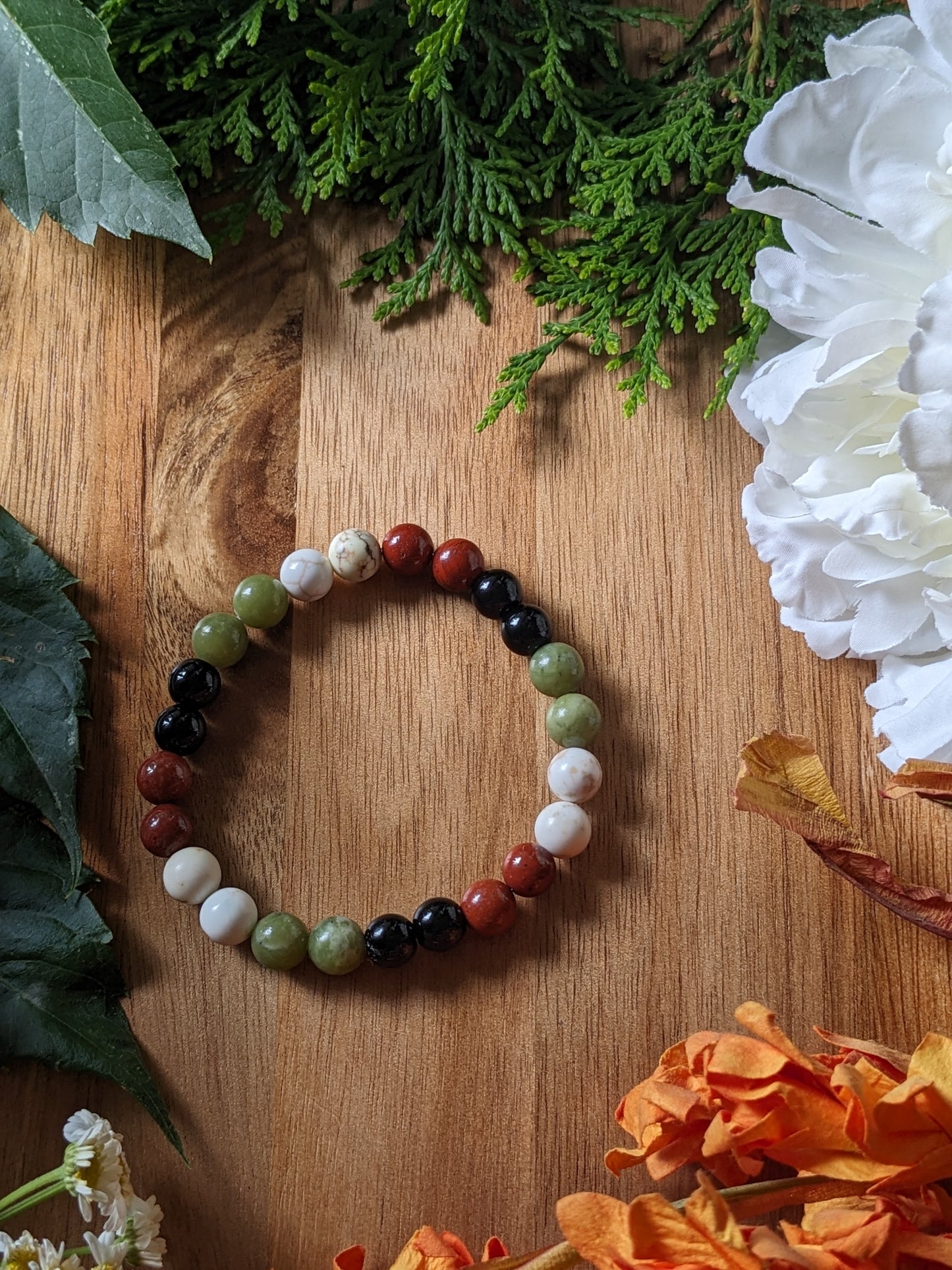 Serenity Shield | Serpentine + Jasper + Obsidian + Howlite Bracelet